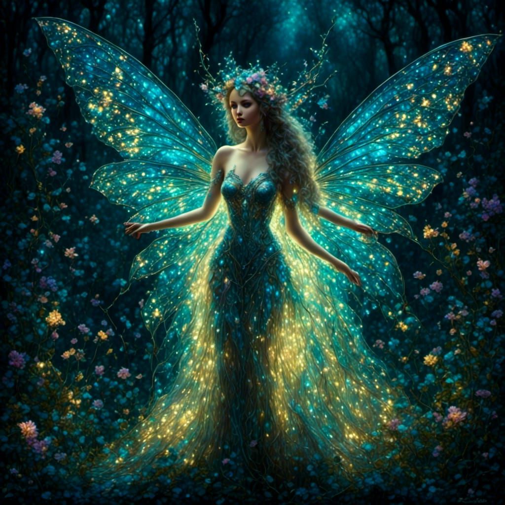 Enchanted Fairy in Bioluminescent Forest