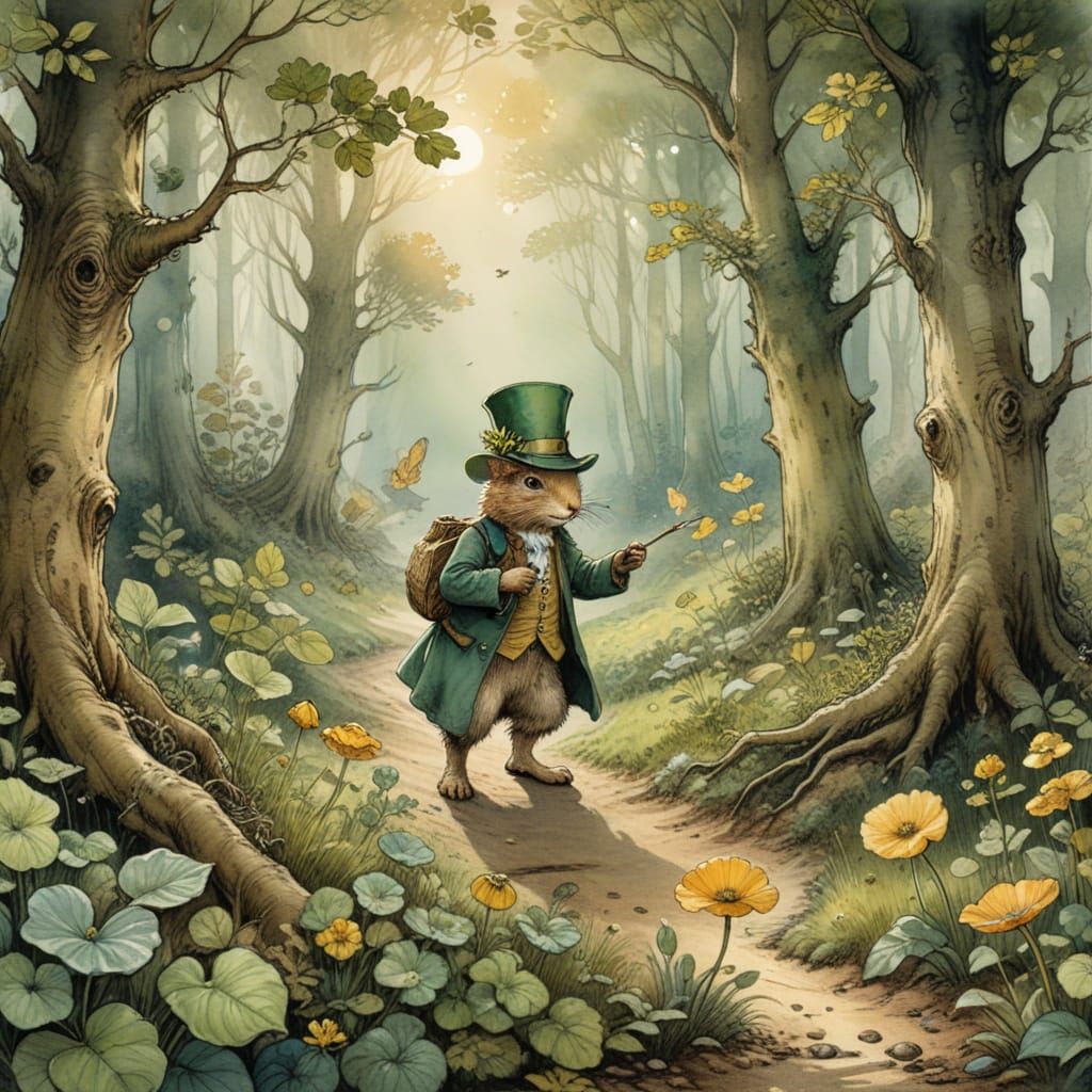 Mischievous Leprechaun Hides in Whimsical Forest