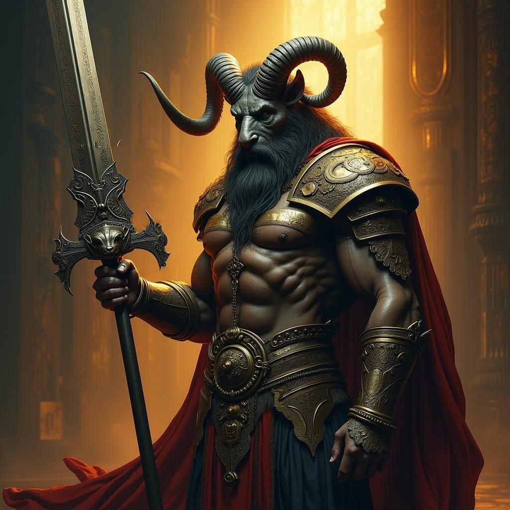 Minotaur Character Art with Medusa Great Sword