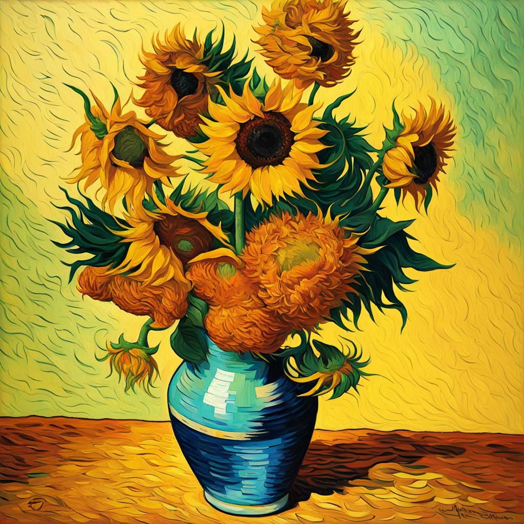 Sunflower Still Life in Expressionist Style