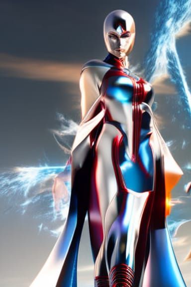 Anime Superhero in Reflective Costume: Digital Art
