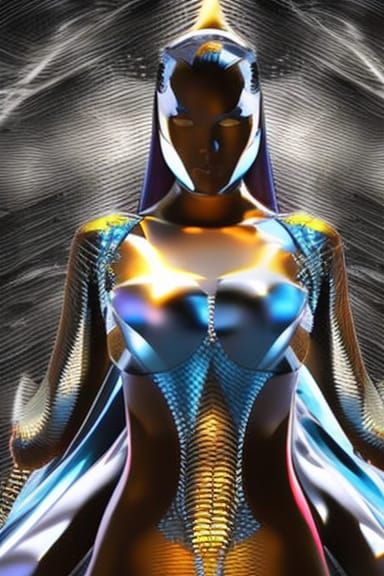 Anime Woman in Reflective Superhero Costume