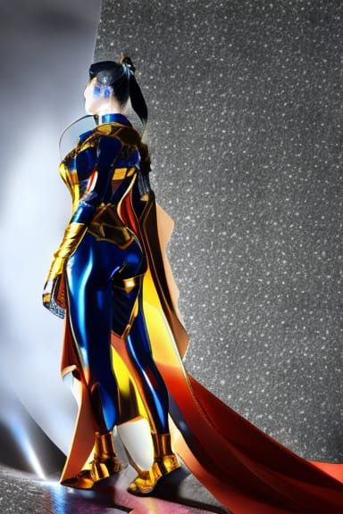 Anime Woman in Reflective Superhero Costume