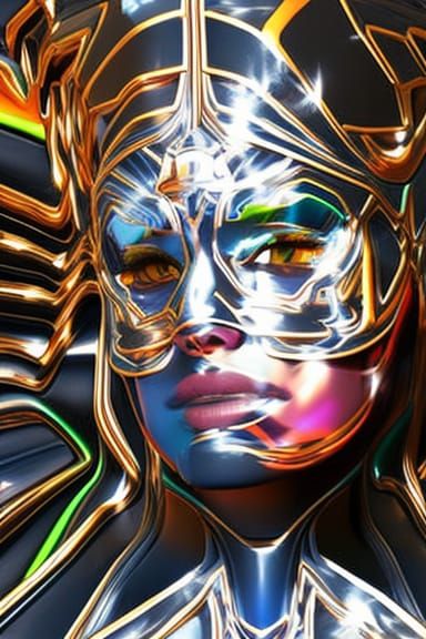Anime Woman in Reflective Superhero Costume
