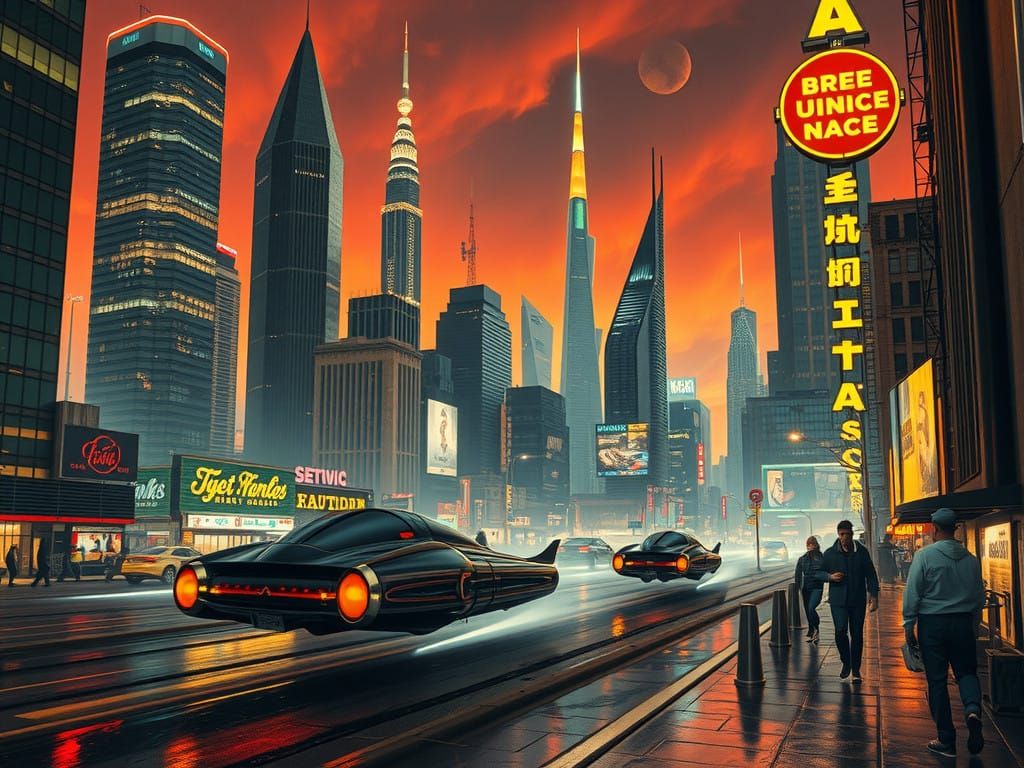 Retro-Futuristic Cityscape of the 1950s Futuristic Vision