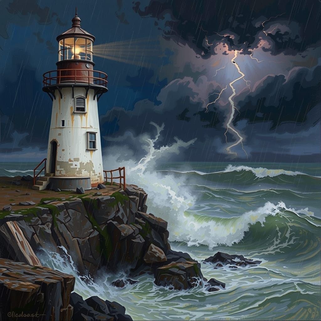 Dramatic Lighthouse on Stormy Seas