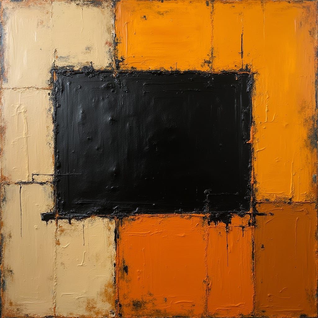 Bold, Expressive Abstract Painting with Ochre and Sienna Bac...