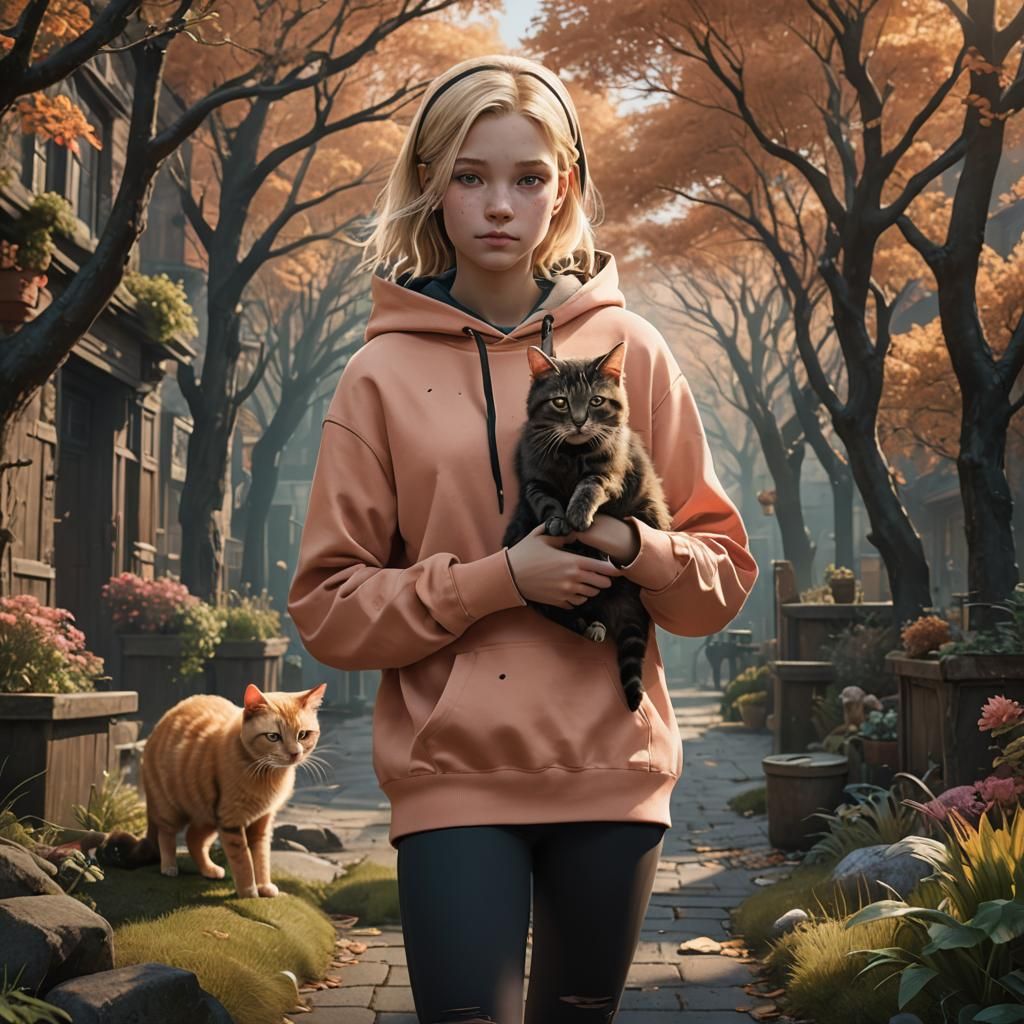 Girl with Cat: Detailed Fantasy Concept Art