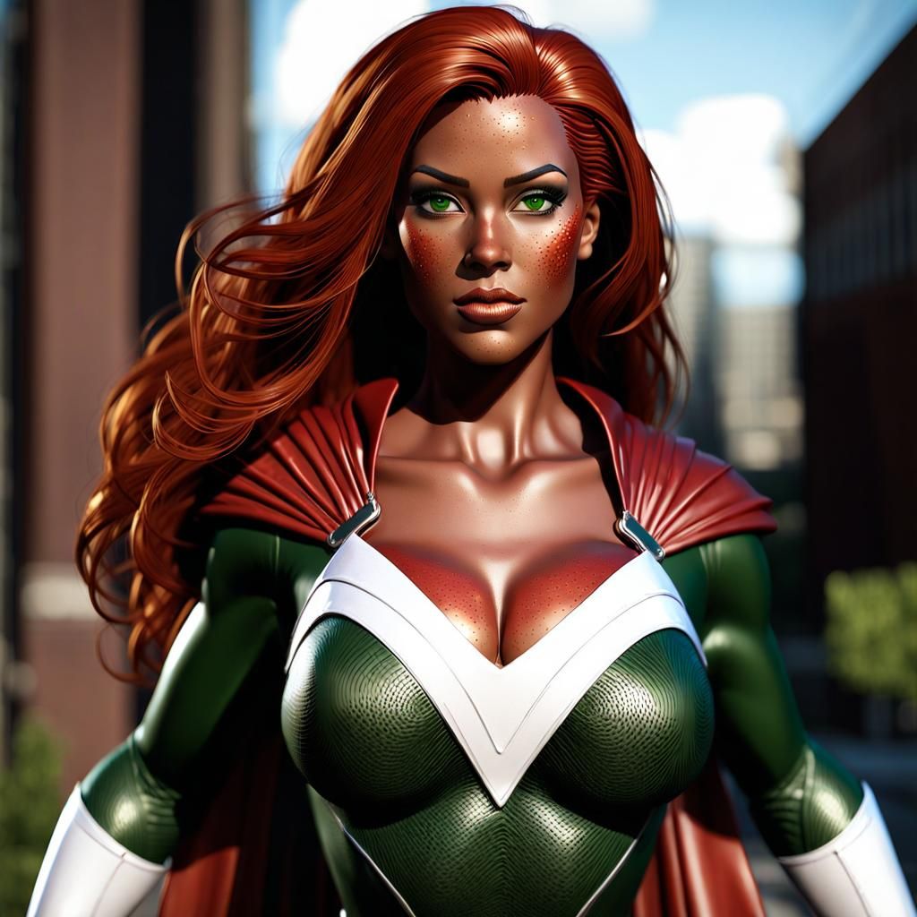 Freckled Redhead Superheroine in 3D Unreal Engine
