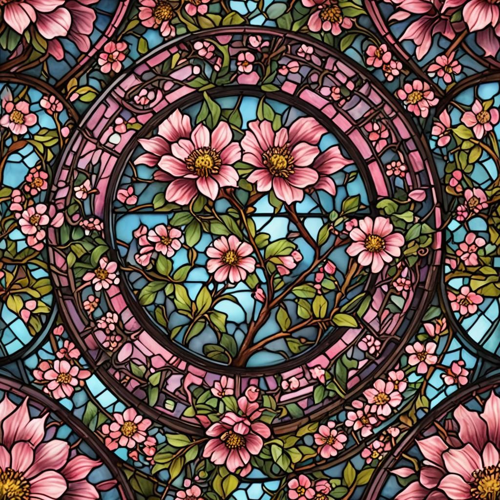 Vibrant Stained Glass Hawthorn Flower Digital Painting