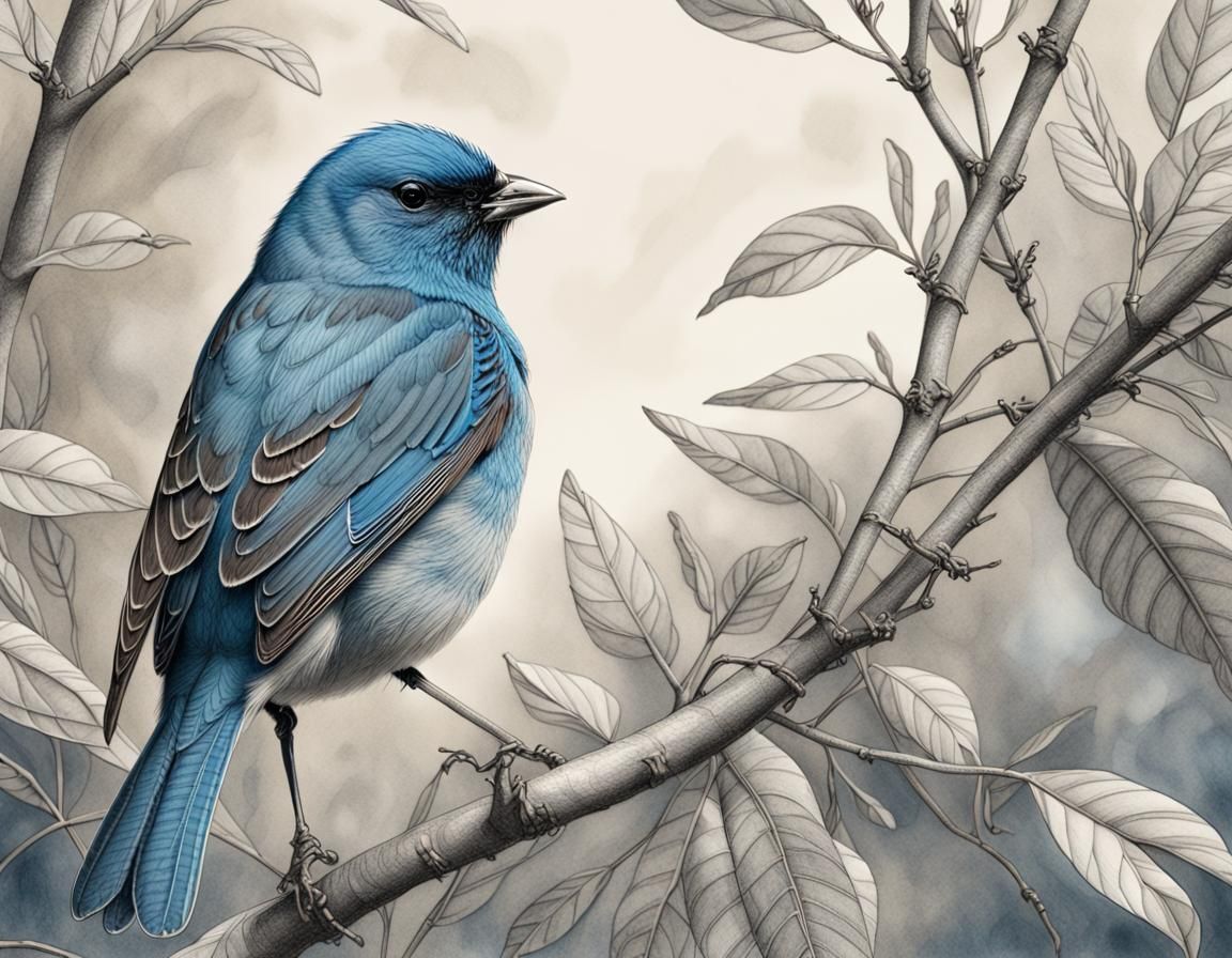 Indigo Bunting Pencil Sketch in Audubon Style