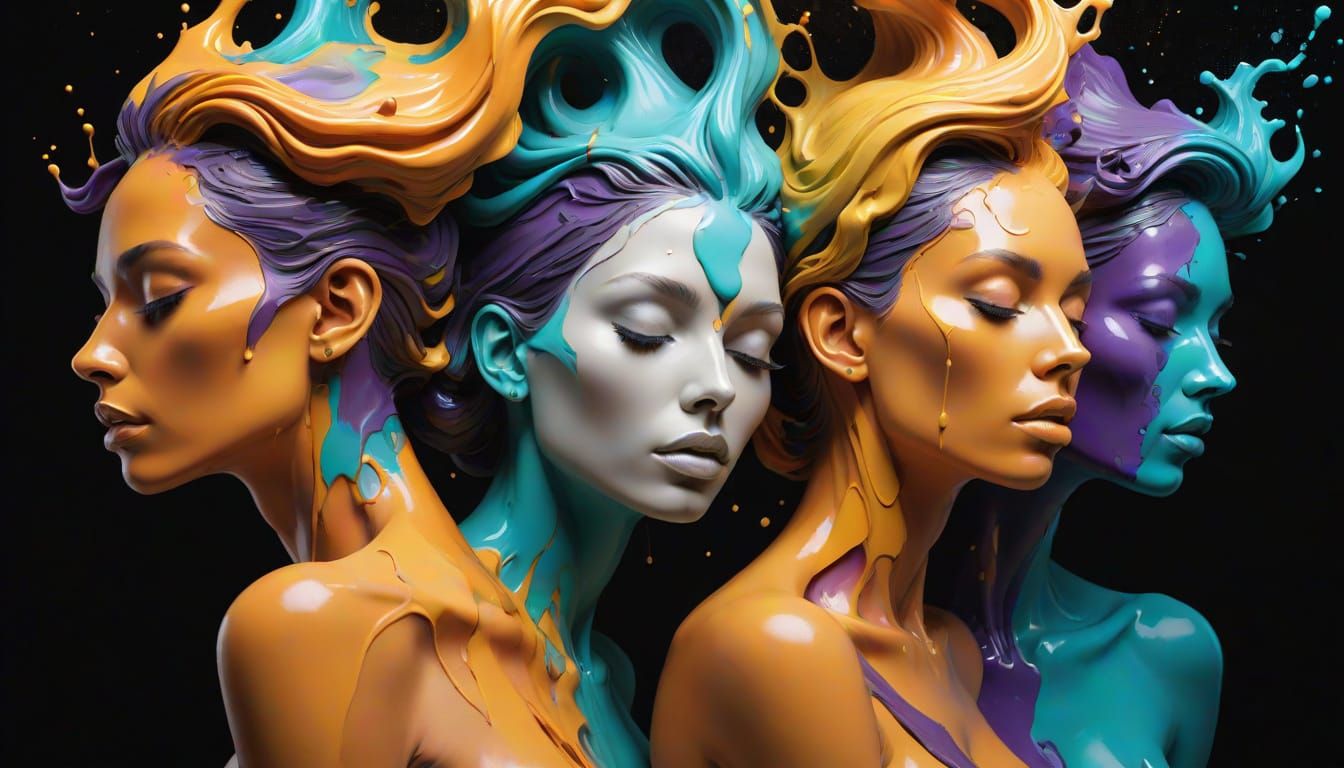 Exploding Heads with Colorful Paint Splashes