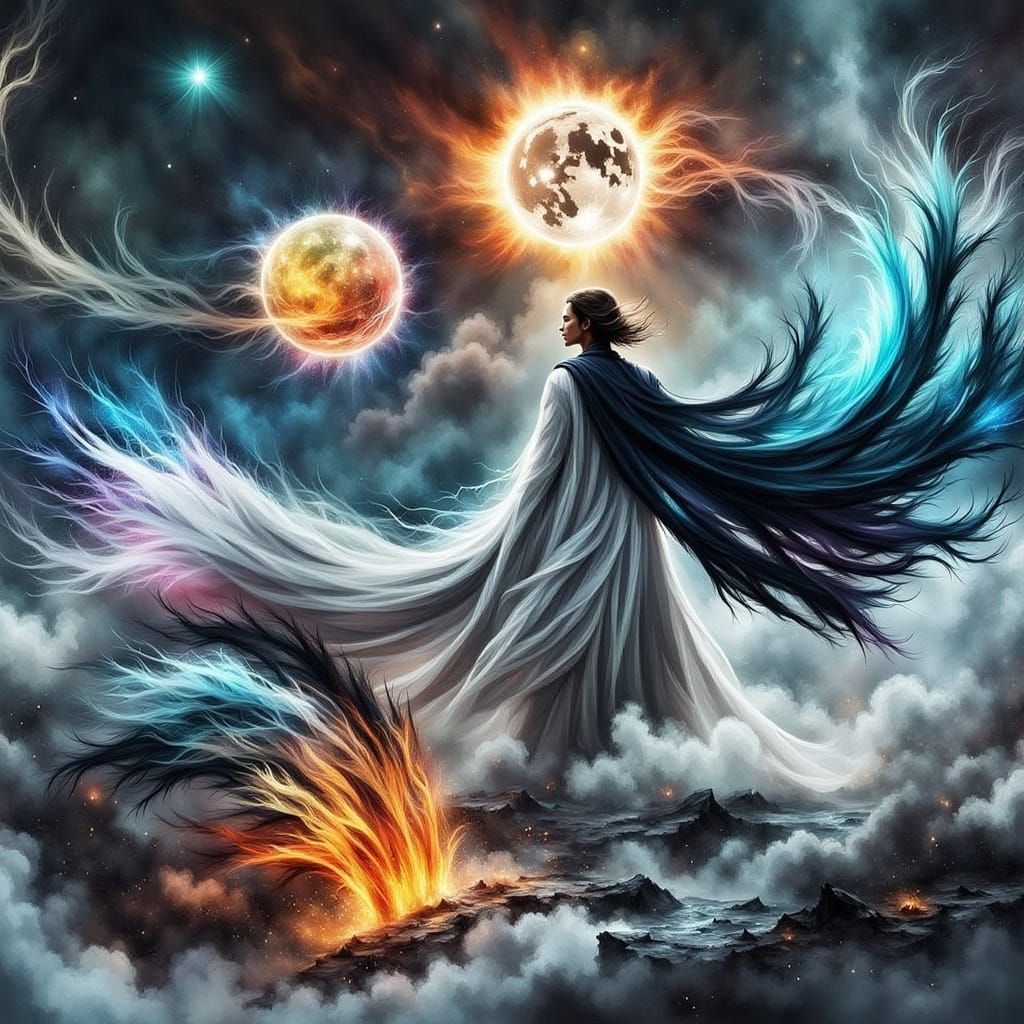 Wizard Summons the Elements in Epic Scene