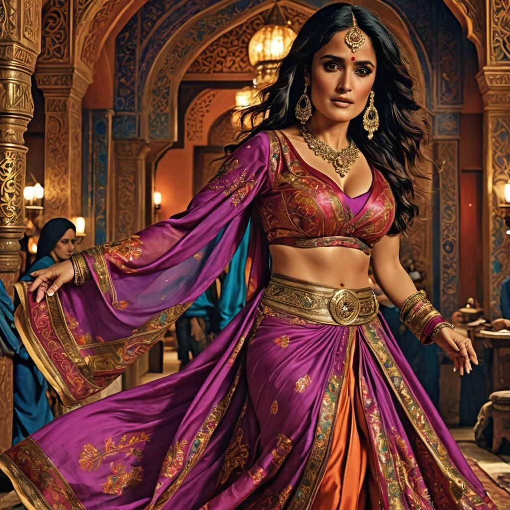 Salma Hayek in Exotic Arabian Nights Outfit