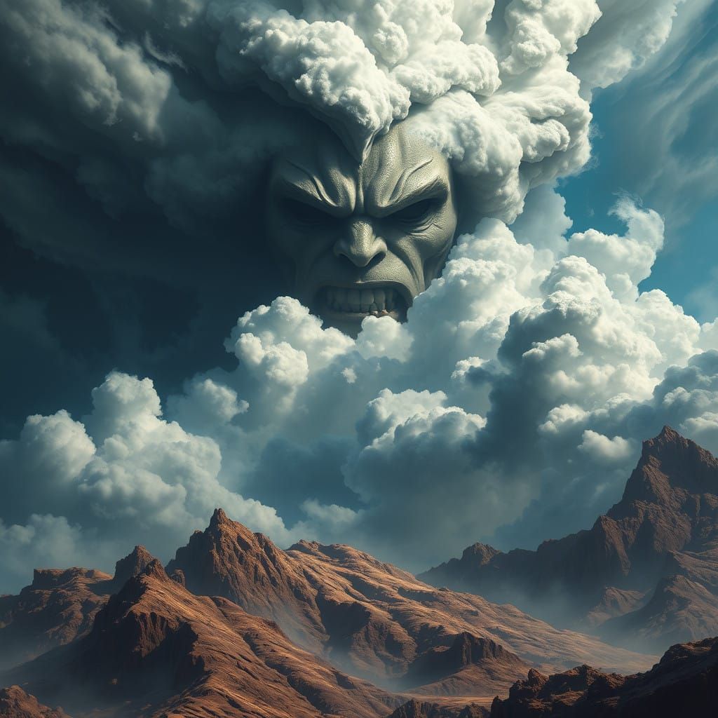 Furious Warrior Emerges from Turbulent Sky in Epic Fantasy A...