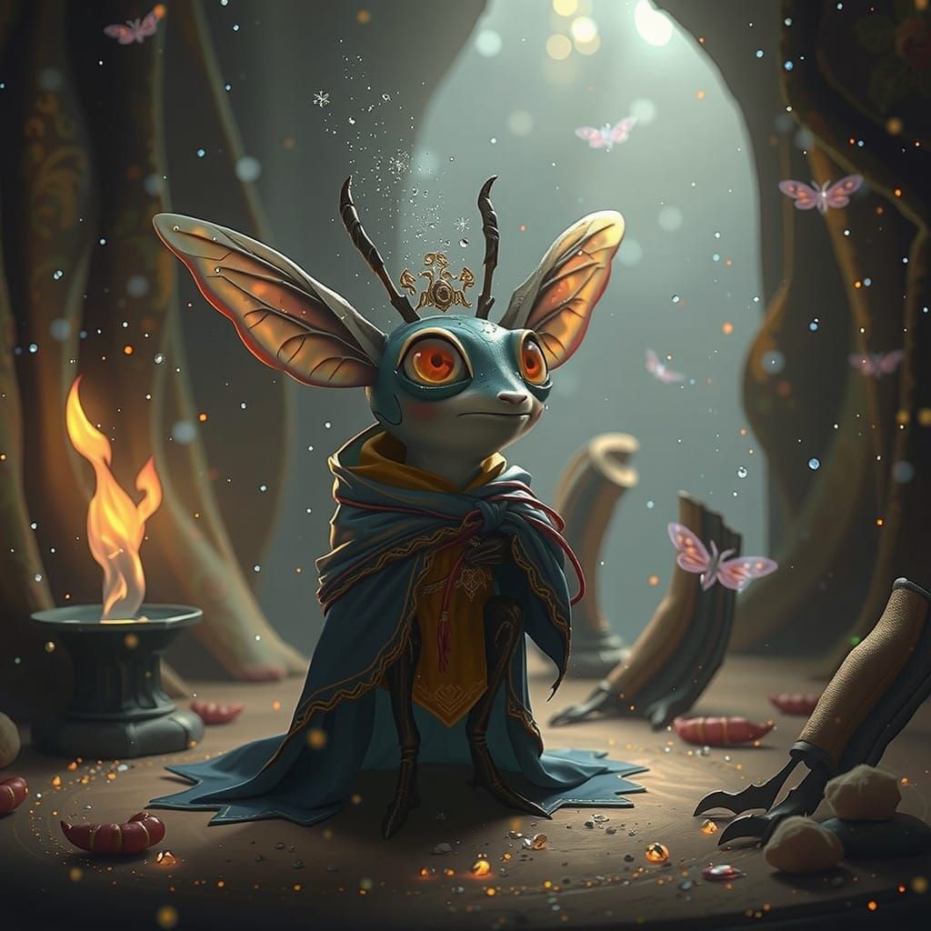 Majestic Firefly Amidst Whirling Vortex of Fireflies in a Sn...