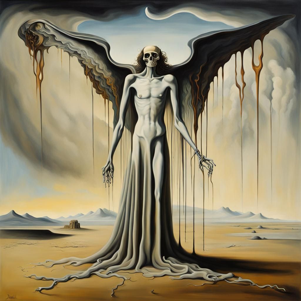 Surreal Angel of Death: Dali-esque Oil Painting