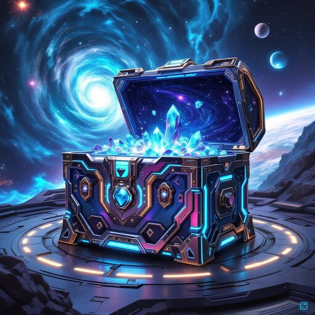 Futuristic Treasure Chest in Zero-Gravity Environment