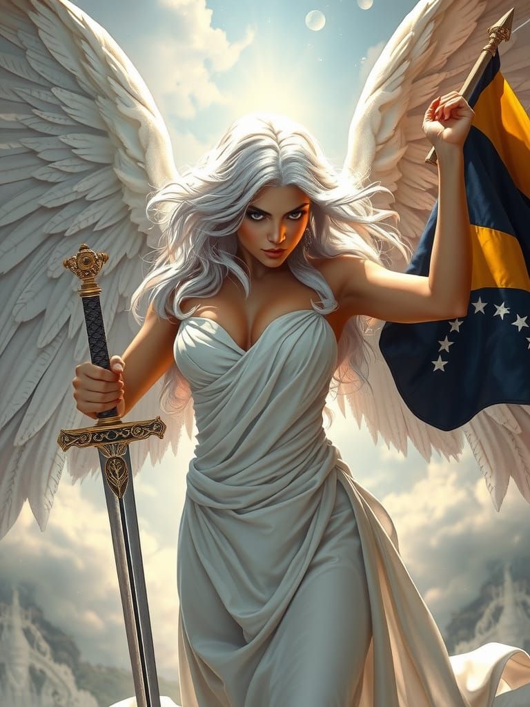 Victorious Angel Waving Venezuelan Flag
