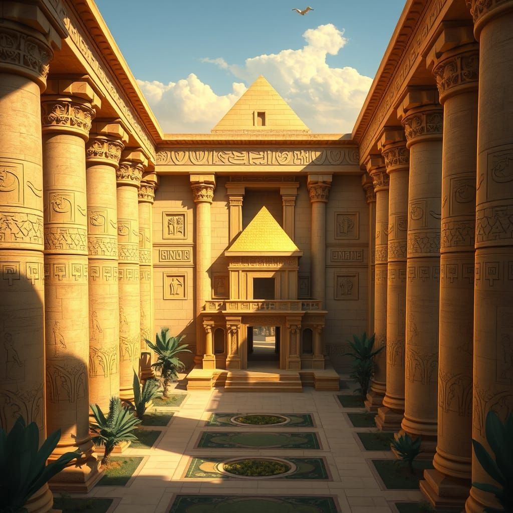 Ancient Egyptian Palace with Golden Pyramid