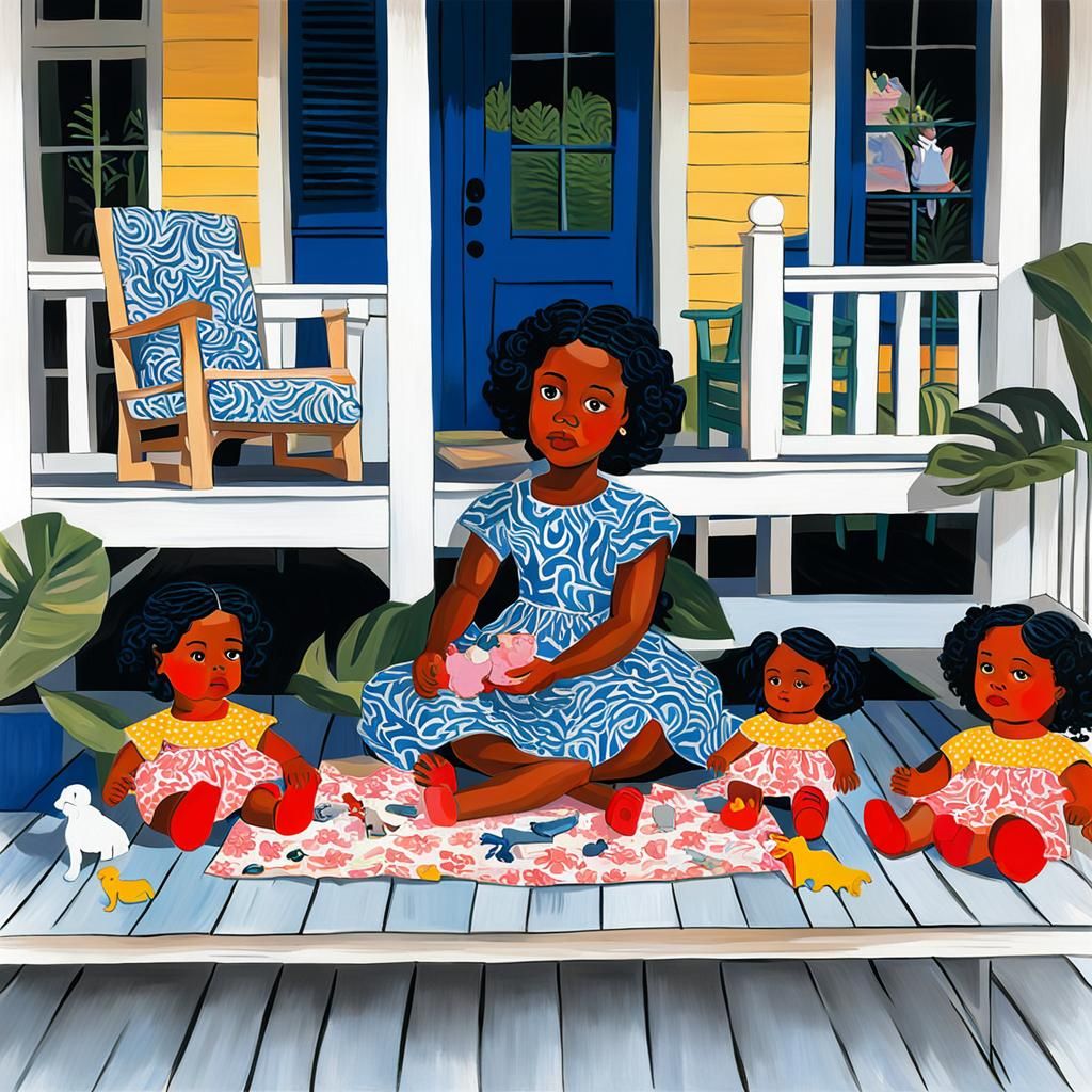 Girl with Dolls on Porch, Fauvist Style