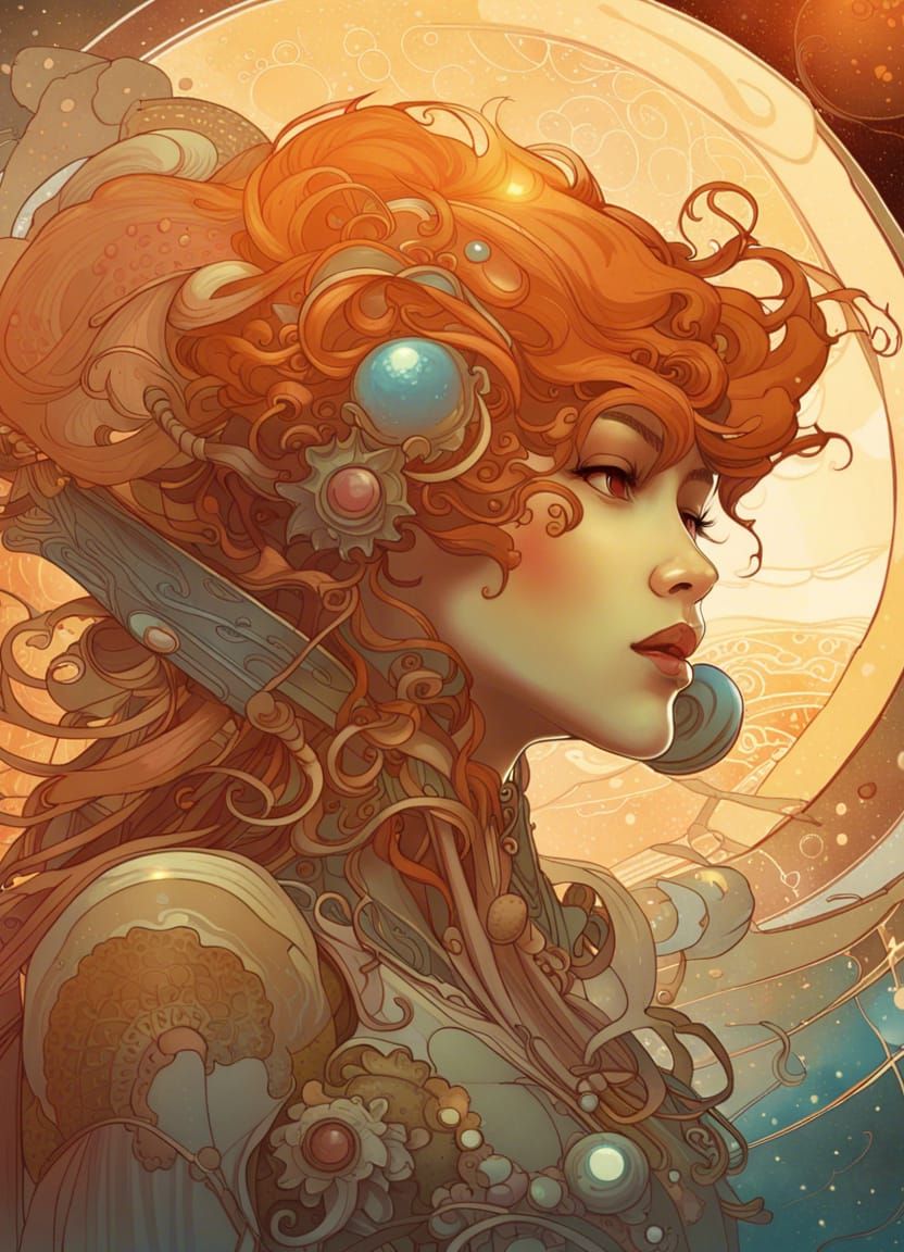 Mars in Art Nouveau Style Digital Illustration