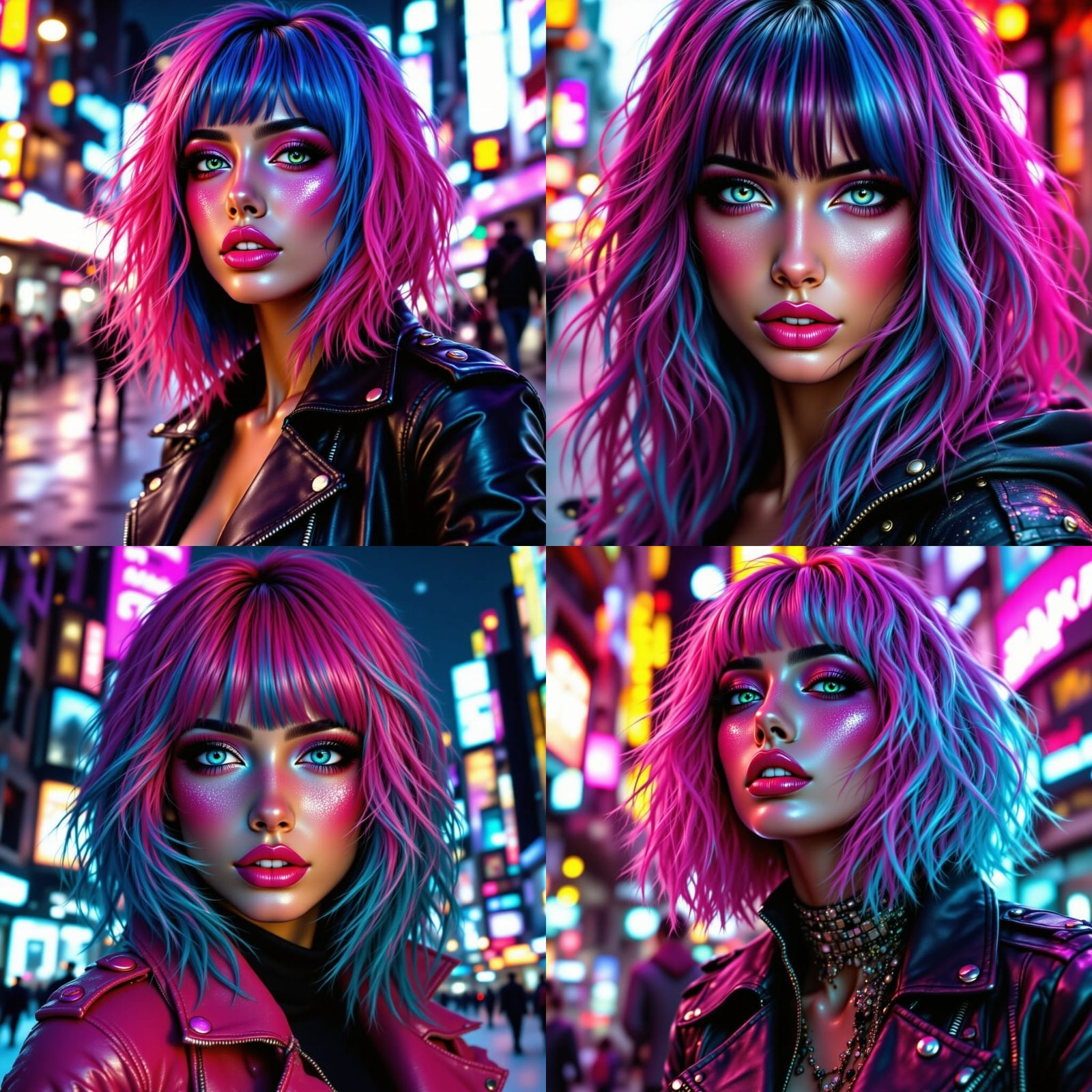 Neon Rock Goddess in Leather Jacket