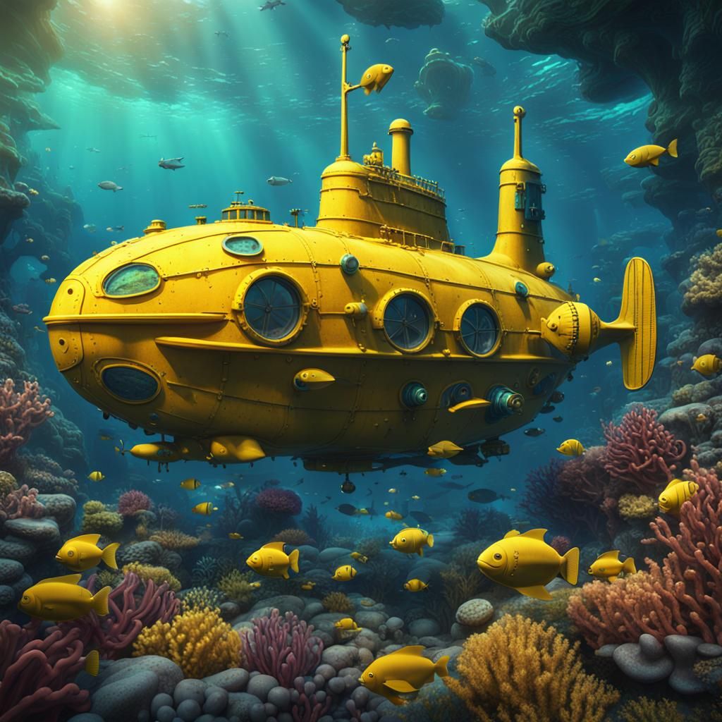 Fantastical Yellow Submarine Underwater Concept Art