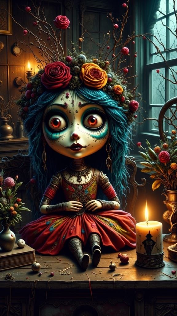 Creepy Voodoo Doll on Velvet Cushion