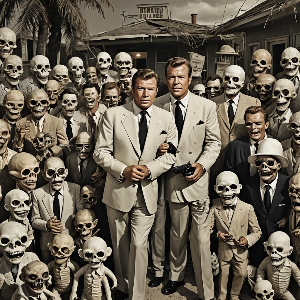 Mobsters and Cyberpunk Beach in Black and White