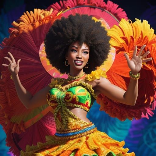 Vibrant Afro Hula Dancer in Splash Art Style