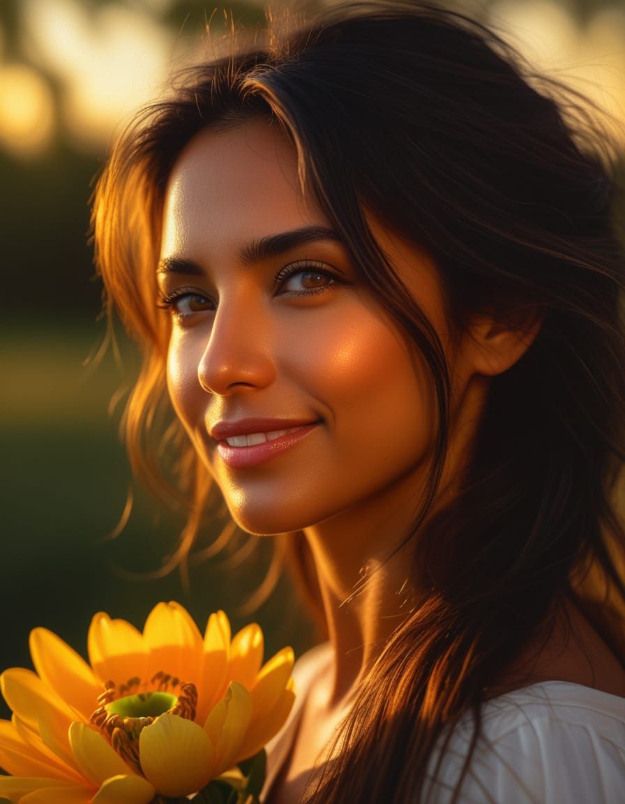 Romantic Realism Portrait of Woman in Flower Blossoms