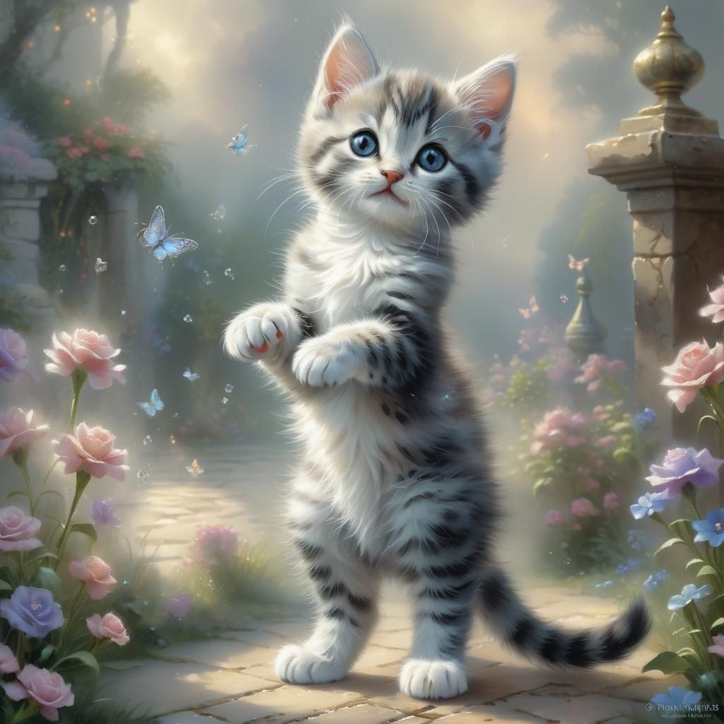 Cute Kitten Standing in Ethereal Fantasy Style