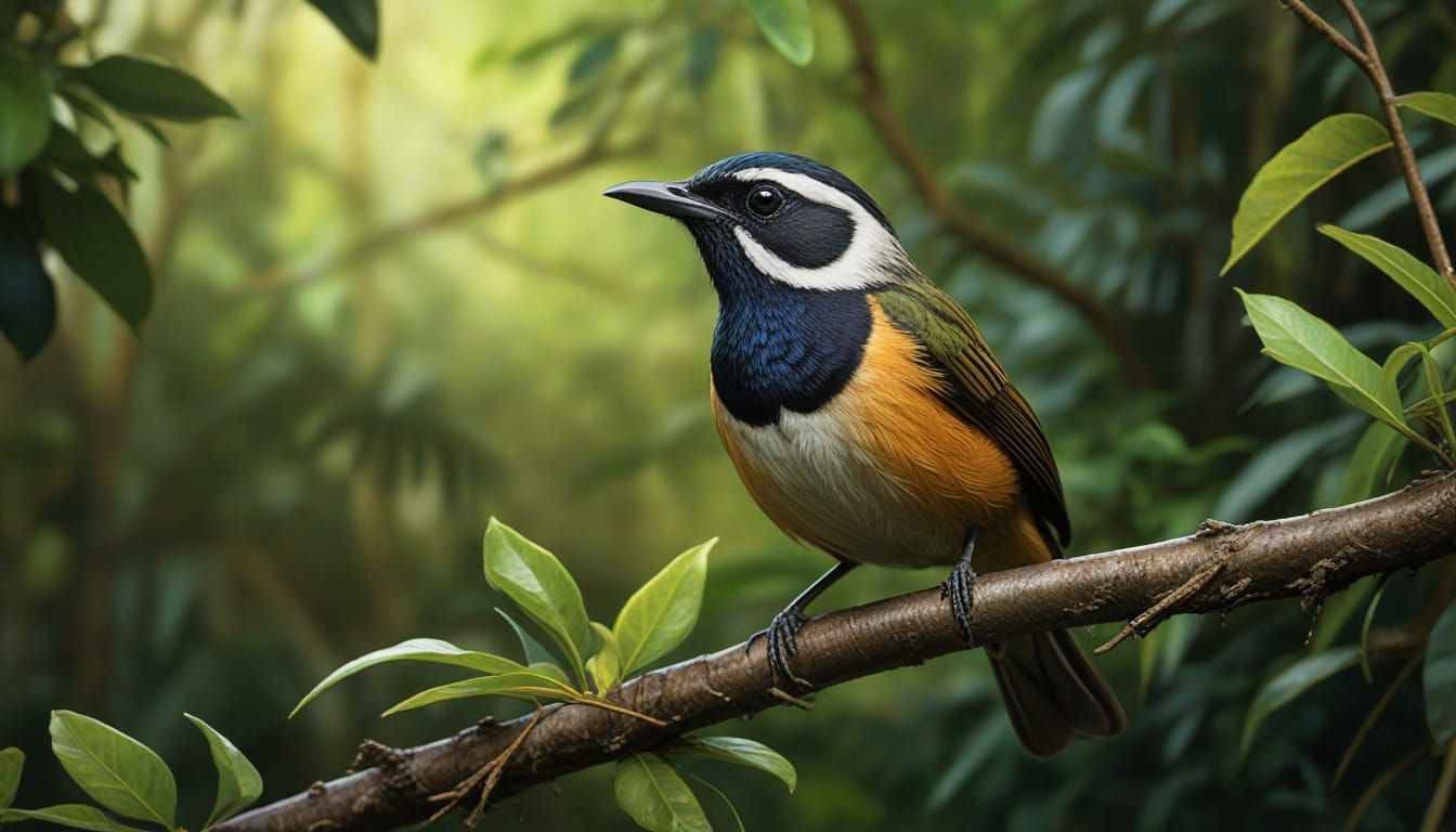 Vibrant White-throated Antbird in Hyperrealistic Style