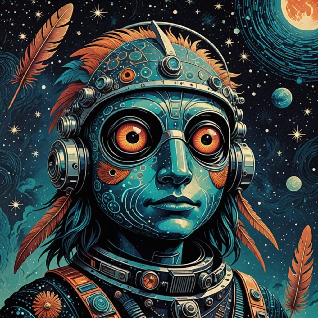 Surreal Fish Rocket in Retro Futuristic Horror Poster Style