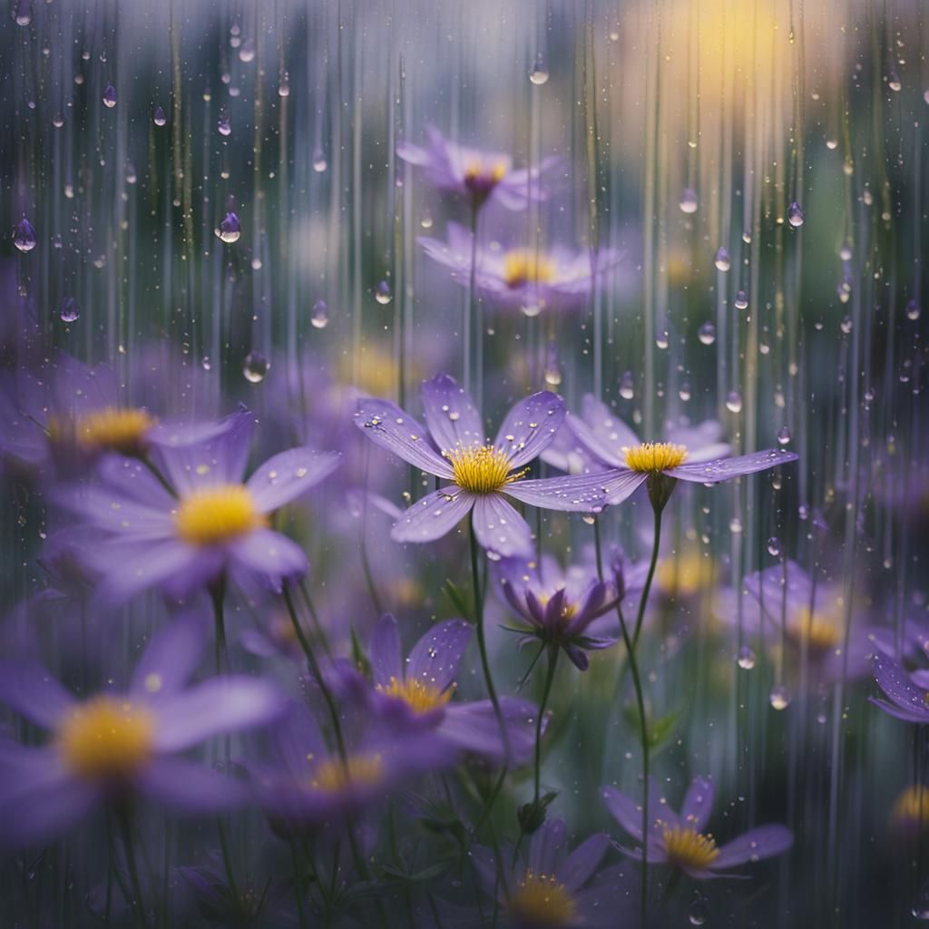 Purple Flowers Bloom in Rainy Film Still