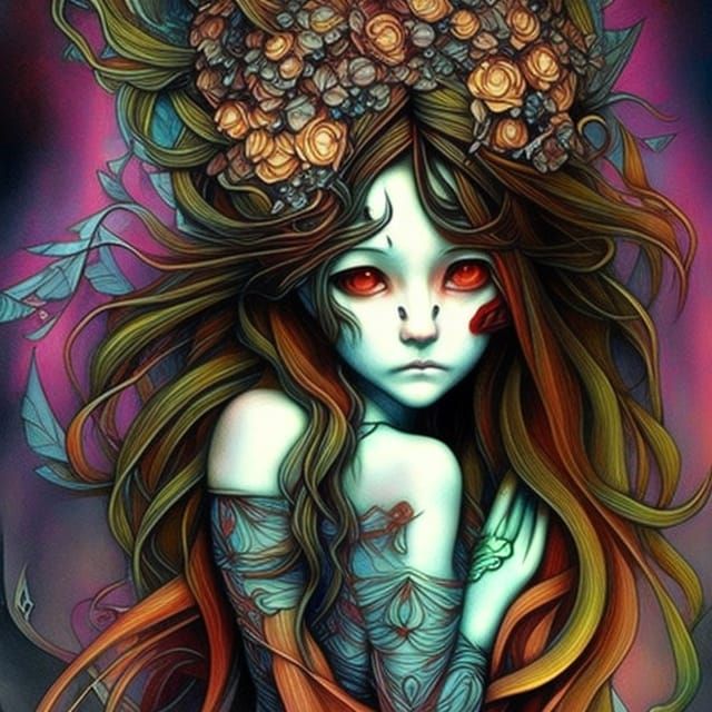 Fantasy Girl with Red Hair in Sci-Fi Landscape