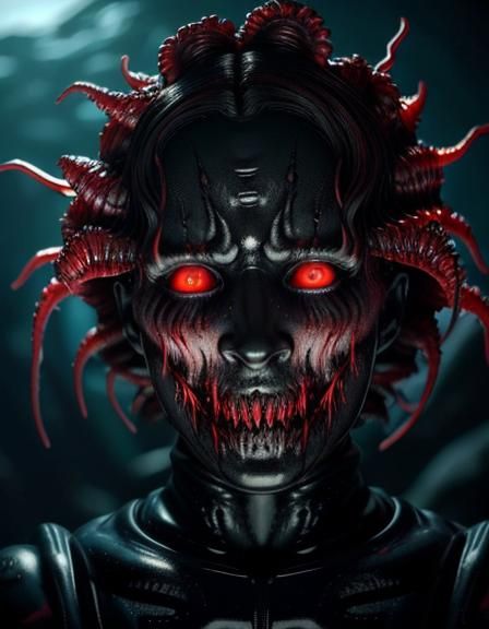 Photorealistic Bloop Cryptid with Carnage Symbiote