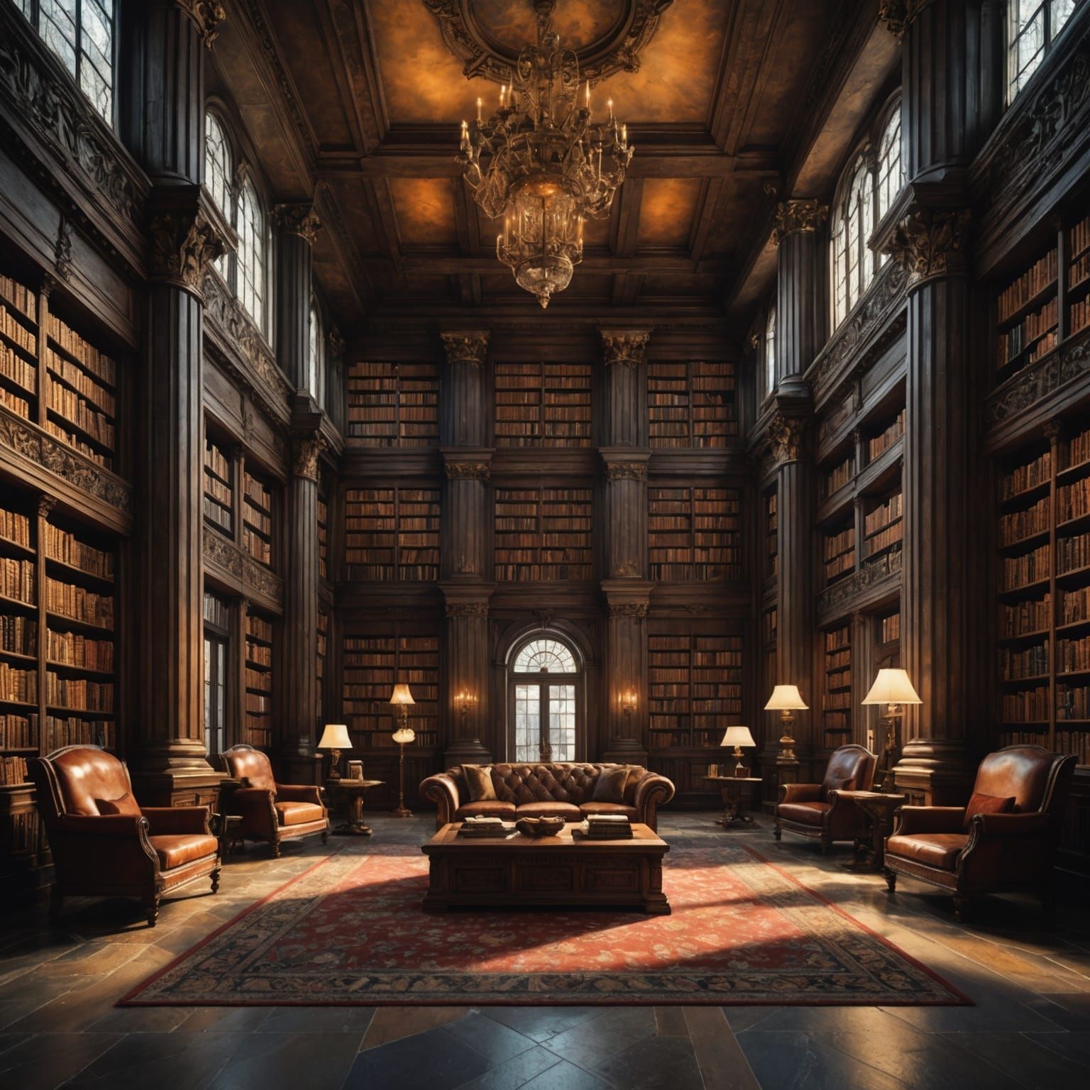 Grand Library with Marble Columns in Fantasy Concept Art