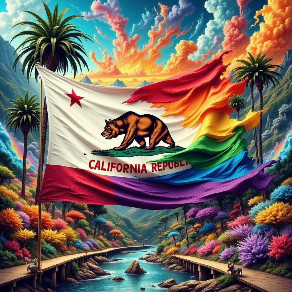 California and Rainbow Flags in Digital Art