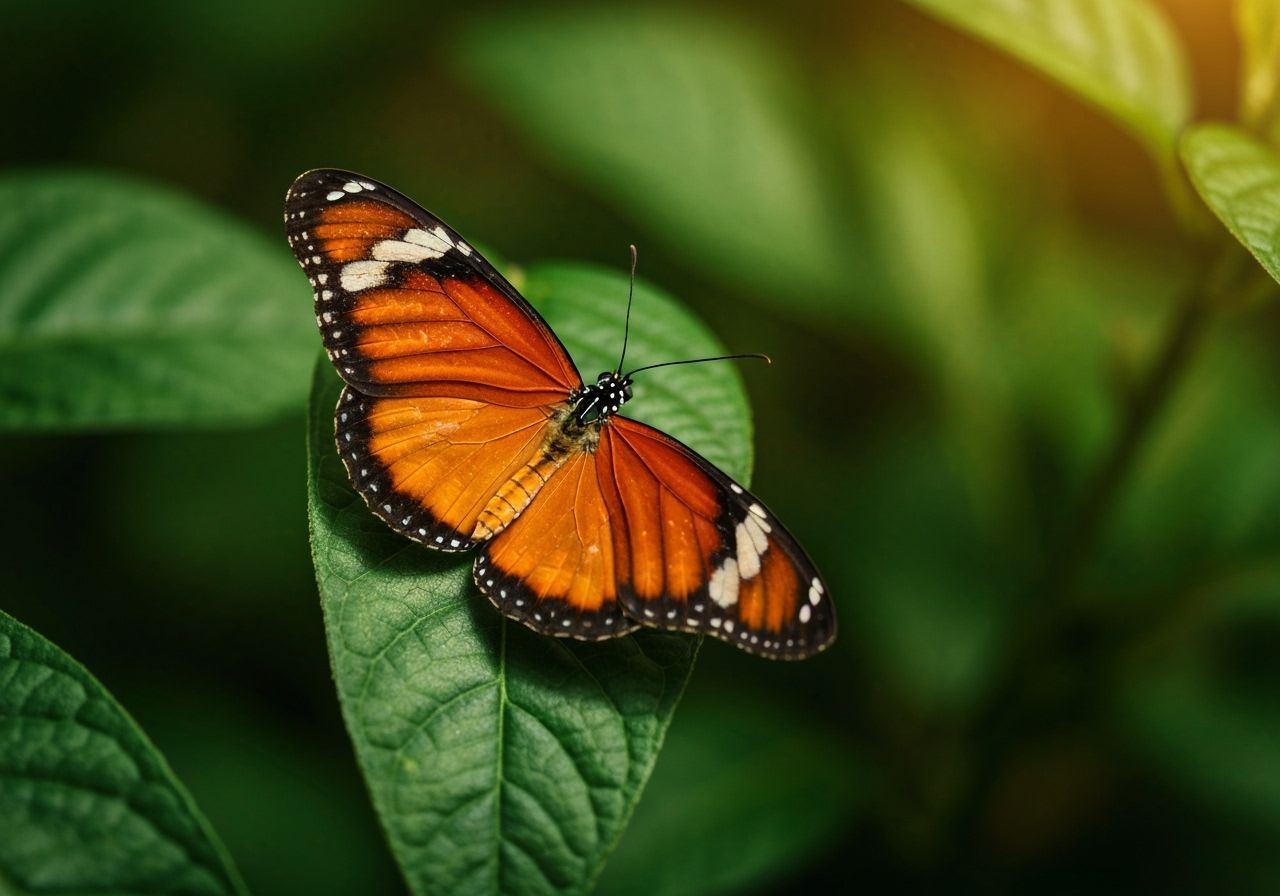 Vibrant Butterfly Perched on Leaf in Natural Light