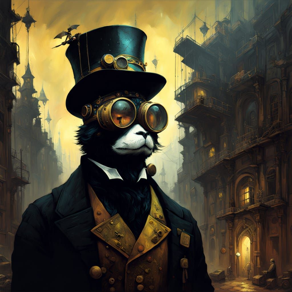 Steampunk Gentleman in Whimsical Victorian Study