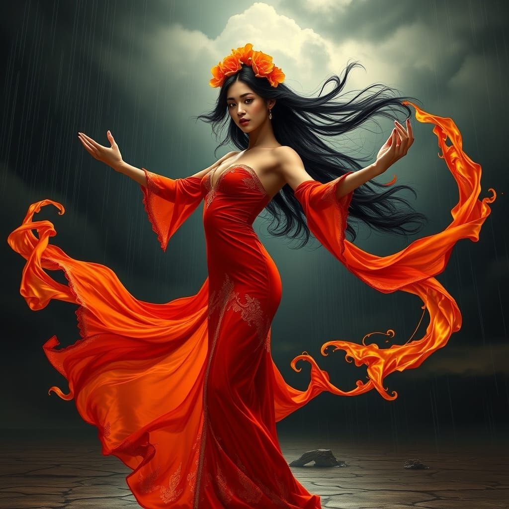 Ethereal Portrait of a Malaysian Woman in Red Dress