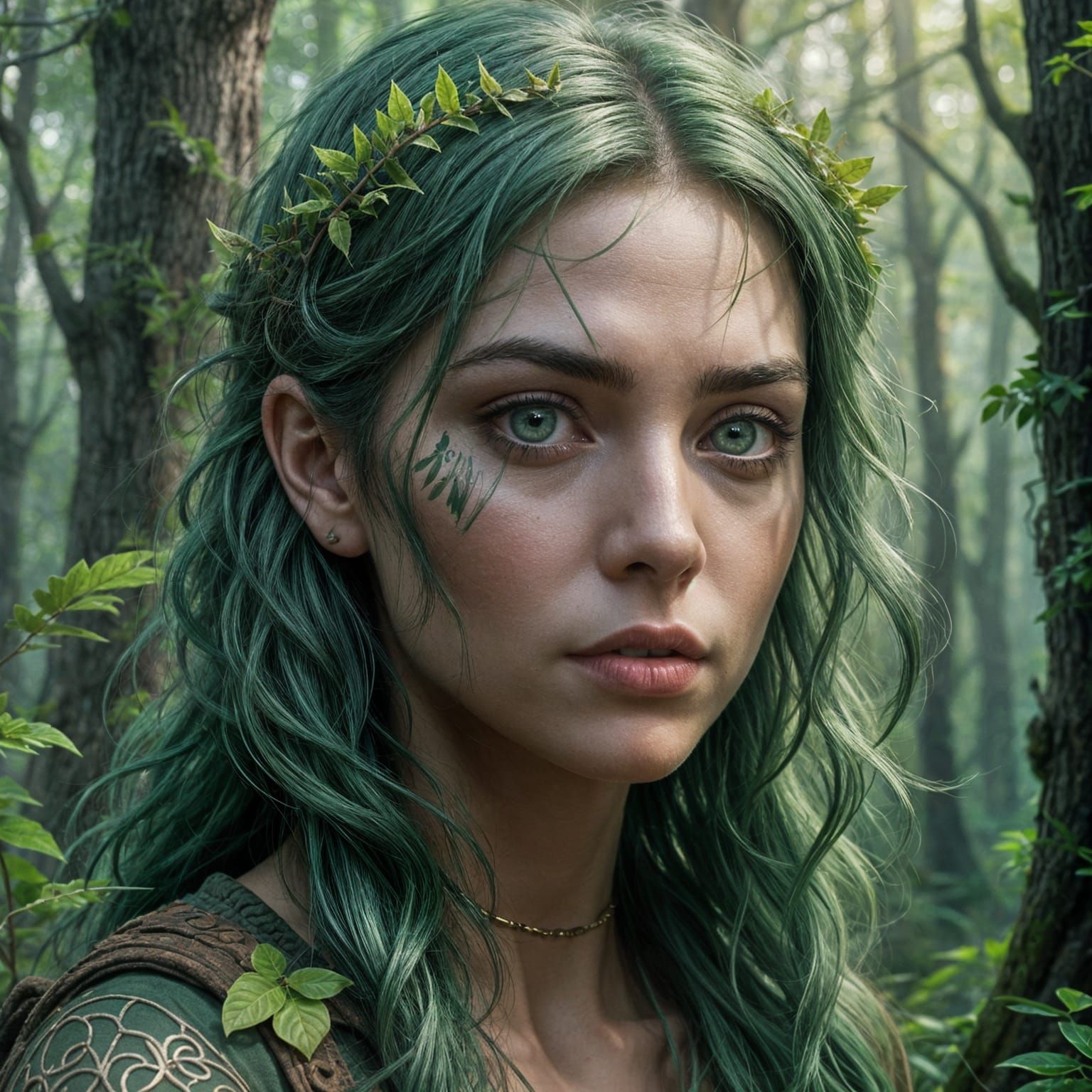 Woman with Green Hair Guardian of the Forest