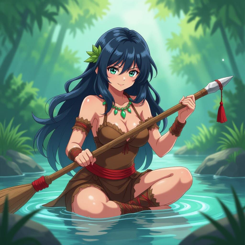 Anime Prehistoric Healer in Cel-Shaded Style