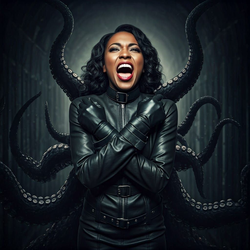 Cthulhu Tentacles Envelop Woman in Straitjacket: Horror Scen...