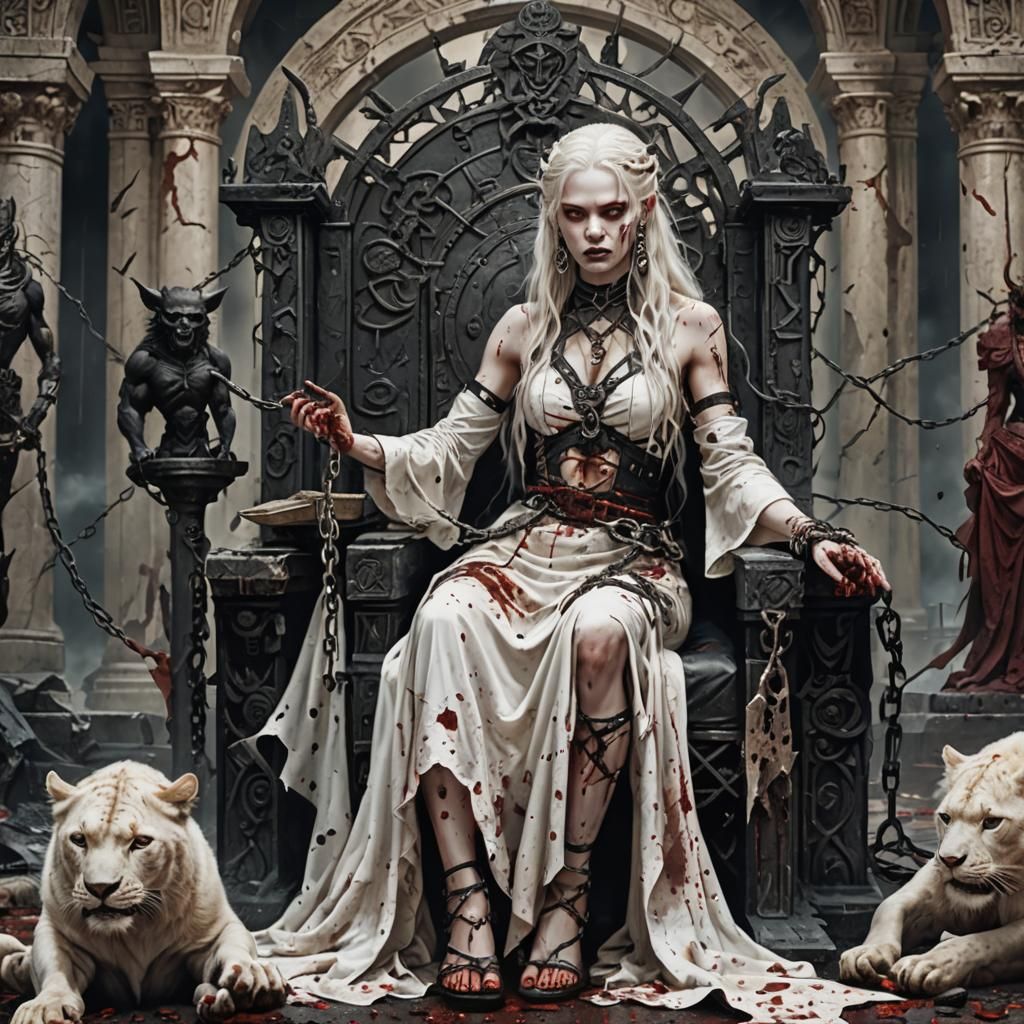 Demonic Woman on Throne with Libra Scale