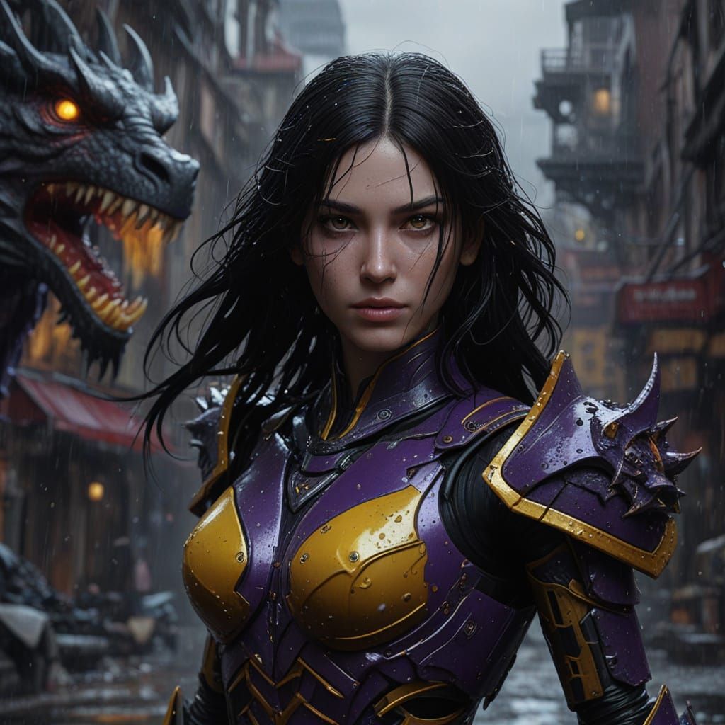 Dark Fantasy Dragon Battle in Splattered Robot Blood