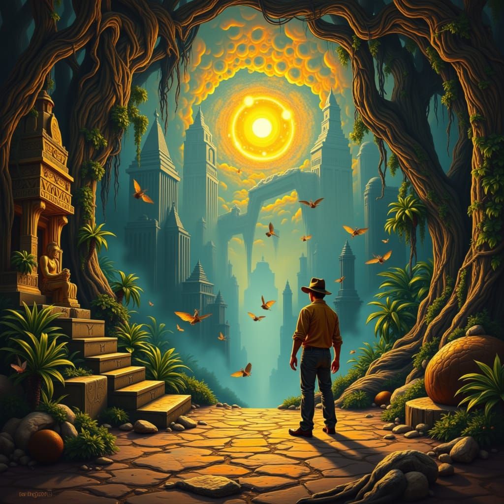 Indiana Jones Movie Poster: Ethereal Jungle Temple Discovery