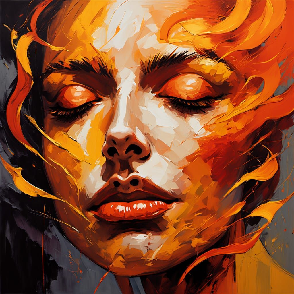 Fiery Face in Abstract Expressionism Style